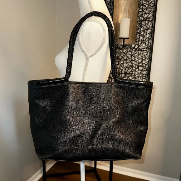 Tory Burch Large Taylor Black Pebbled Leather Tote Shoulder Bag - Picture 1 of 16